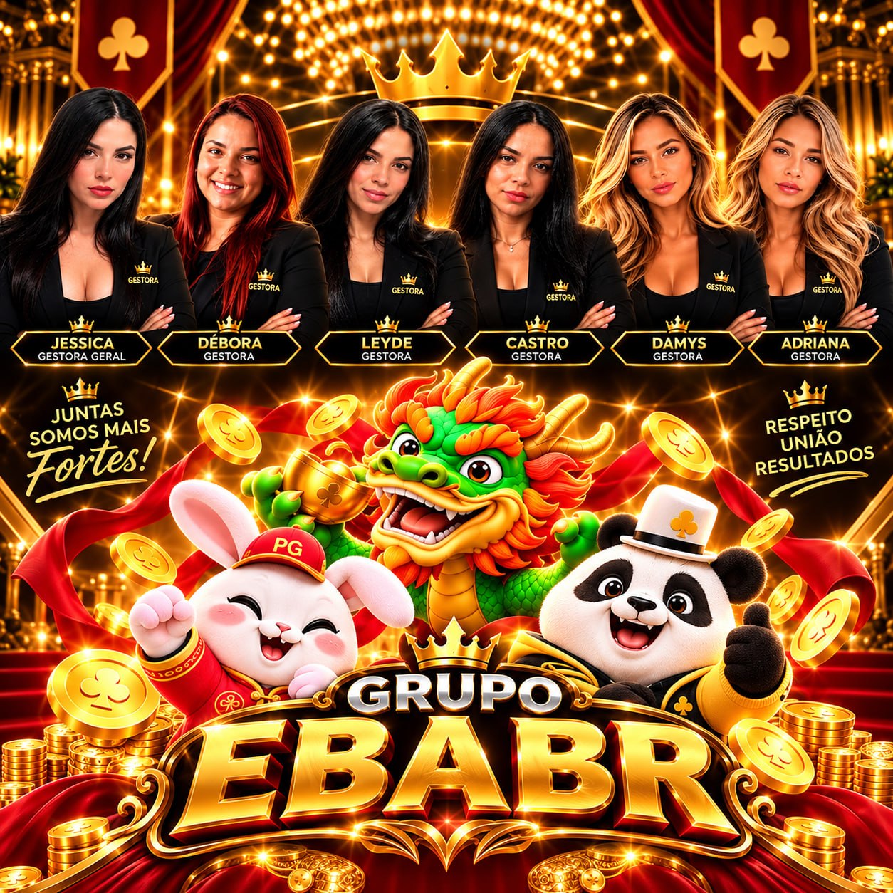 Identidade roulette500br: dragão, coelho e panda em um cenário vermelho e dourado.